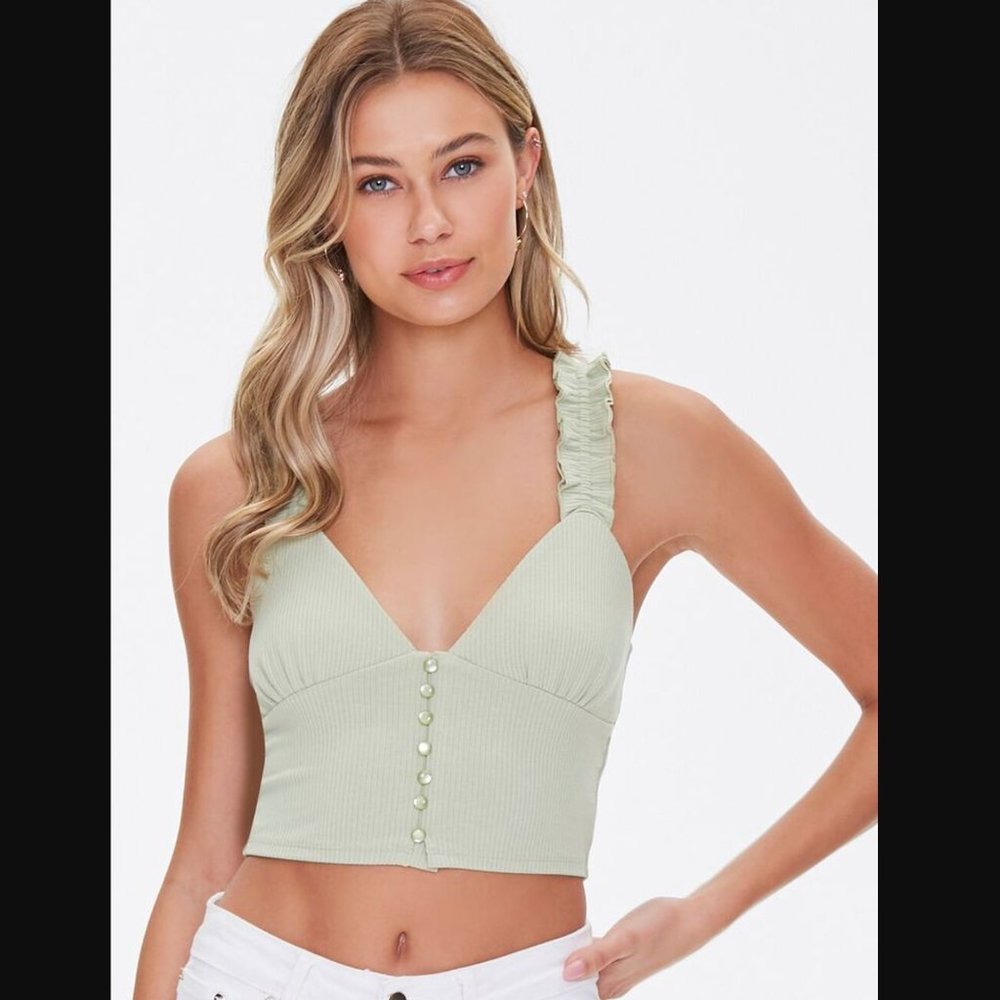 Forever 21 Buttoned Bustier Crop Tank Top (Medium)